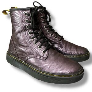 Dr. Martens Purple Snakeskin Embossed Leather Boots Combat Boots